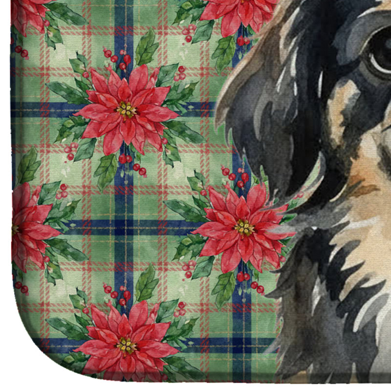 Black and Tan Pekingese Christmas PoinsettIas Dish Drying Mat, Black/Tan