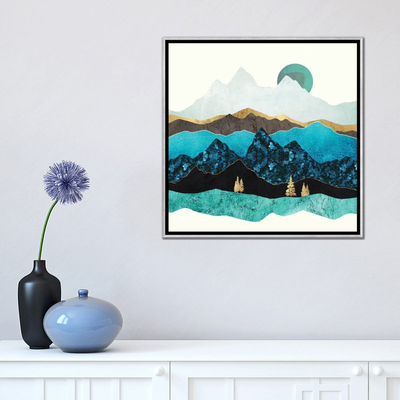 Sarcelle après-midi - impression d'art graphique, Aucun mat, Toile avec cadre argenté, H 18 po x l 18 po x 1,5 po