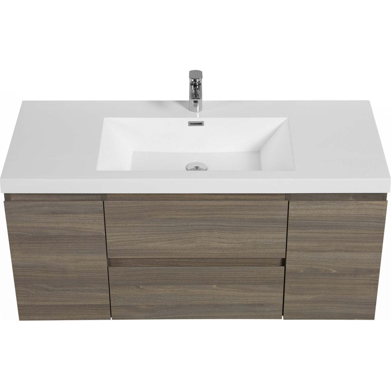 Floating Bathroom Vanity With Single Sink, Ash Gray
