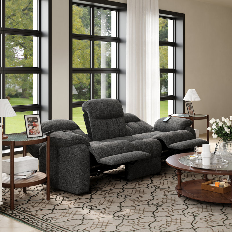 79” Wide Contemporary and Overstuffed Power Reclining Sofa with Wide Backrest, Gray