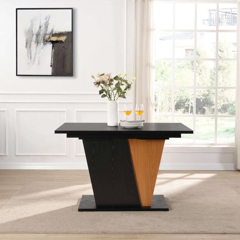 Extendable Dining Table With Built-In Storage, Wooden Table With Sturdy Metal Frame And MDF Base, Adjustable Tabletop, Black