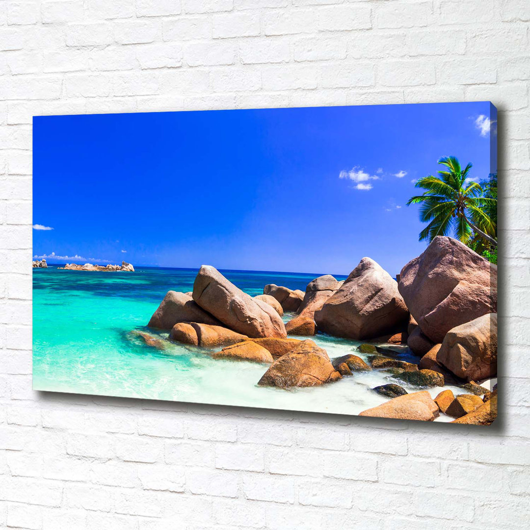 Leinwanddruck - Wandkunst - Drucke auf Leinwand - 100X70 Bildmotiv: Seychellen Strand