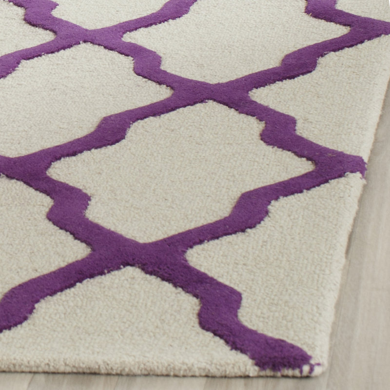Cannen Hand Tufted Wool Geometric Rug, Square 6', Ivory/Purple