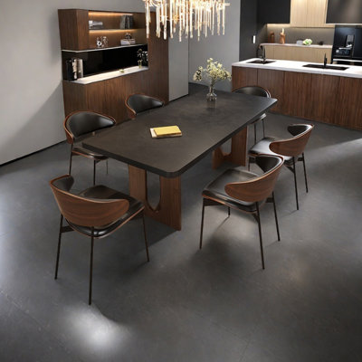 Rectangular rock slab dining table