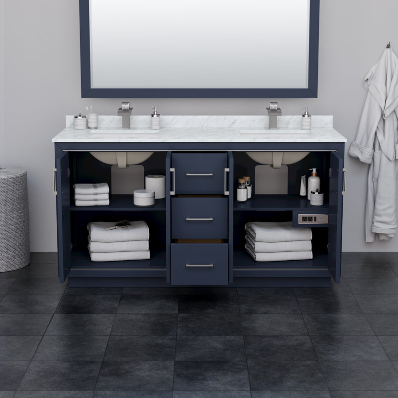 Icon 72" Double Bathroom Vanity Set, Brushed Nickel, White, 66"