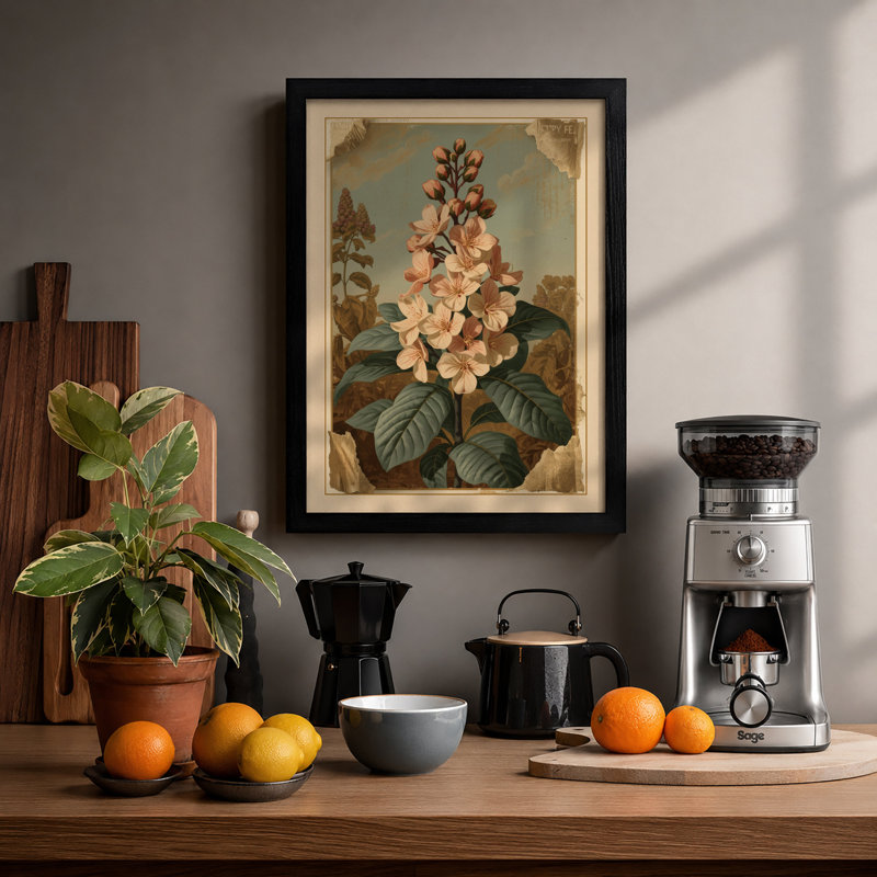 Flowering Plant Study Botanical - Framed Print, A3 - 42.0 x 29.7 cm, Black