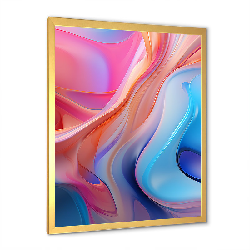 Art mural sur toile abstrait transitionnel bleu et rose II, H 20 po x l 12 po x P 1 po, Cadre doré simple