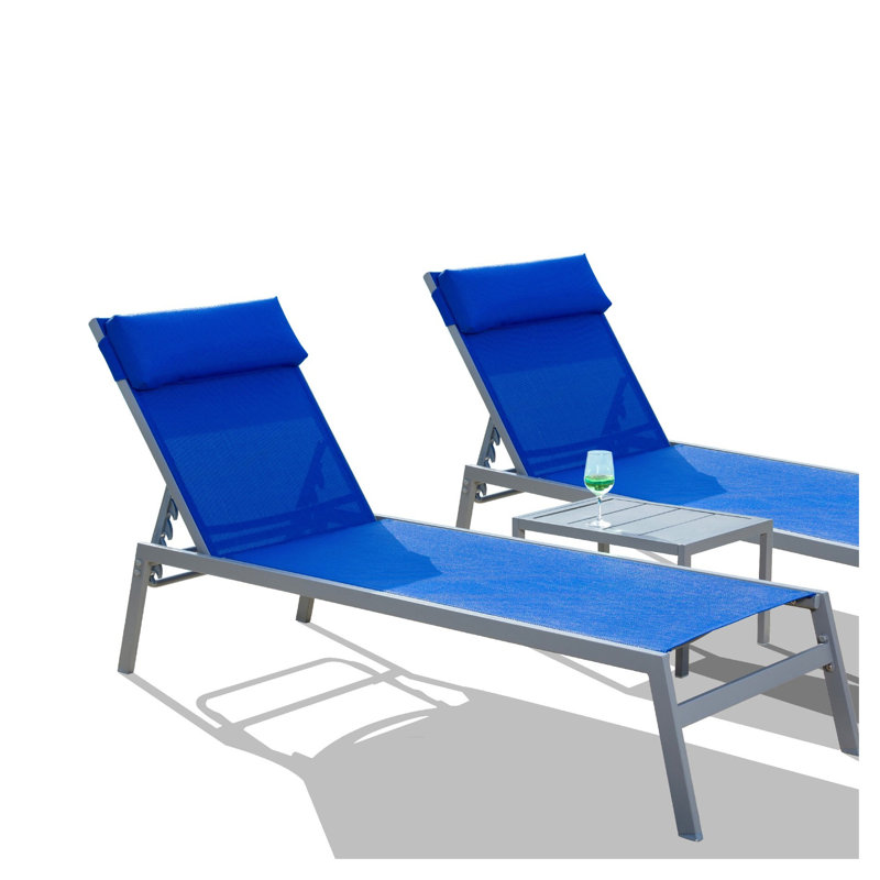 3-Piece Outdoor Chaise Lounge Set with Adjustable Backrest, Aluminum Textilene Pool Chairs and Side Table (Grey), Gray, Gray