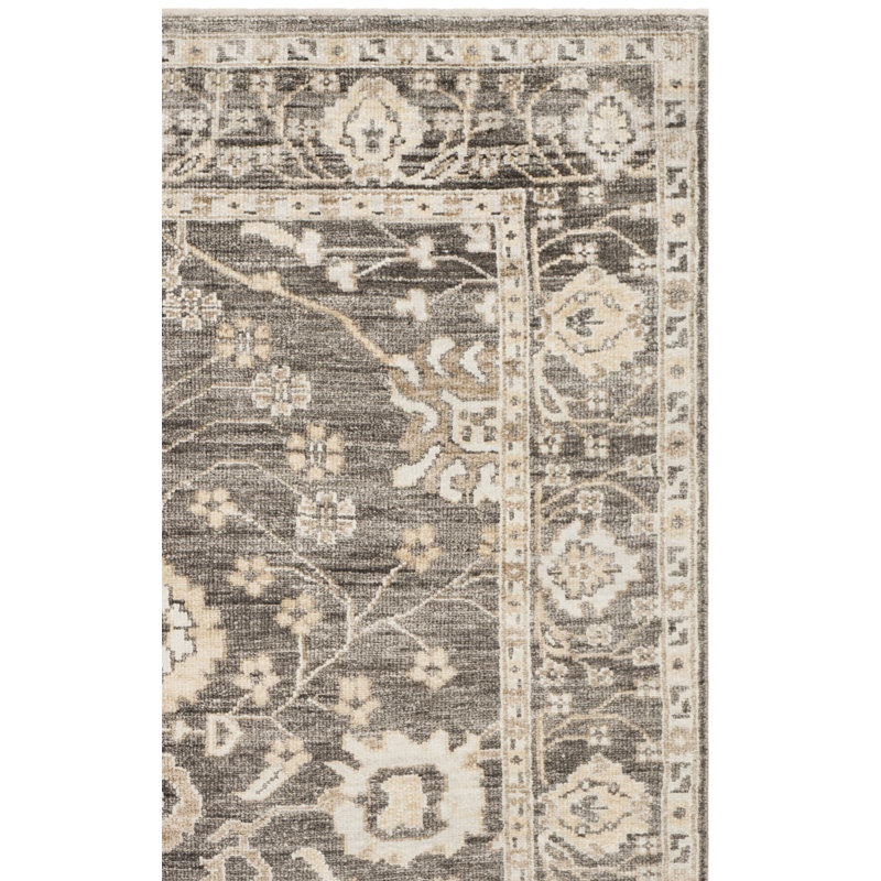 Tapis gris foncé / beige noué à la main Oushak, Rectangle 6 pi x 9 pi