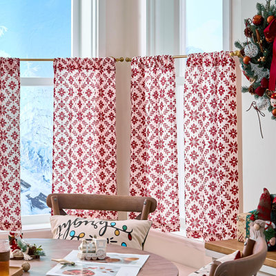 Snowflake Plaid Christmas Tier Curtains Red Knit-Look Faux Canvas Small Windows