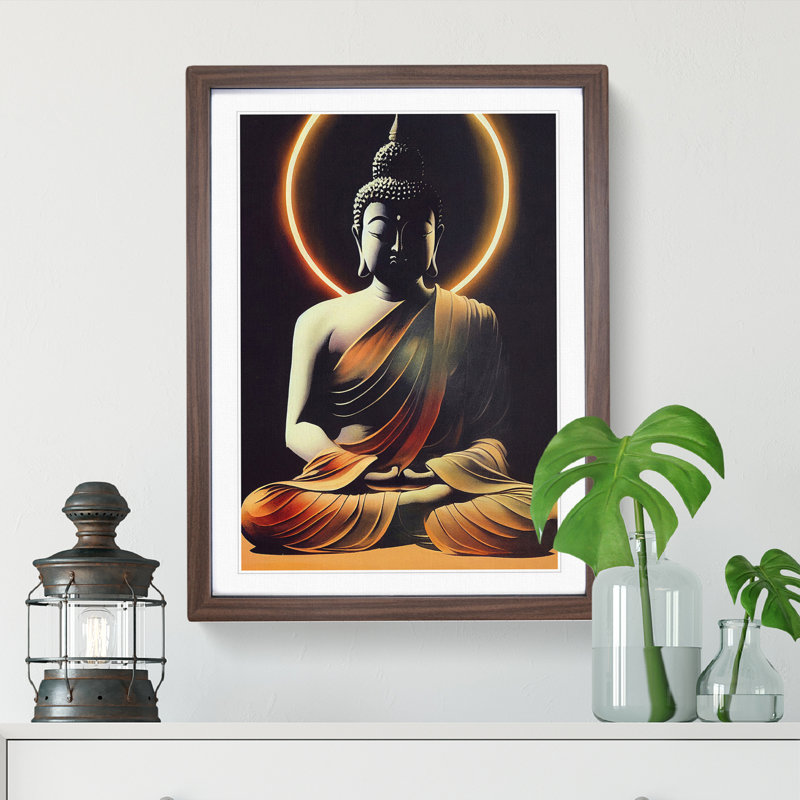 Thrilling Buddha - Framed Print, 64cm H x 46cm W x 2cm D, Walnut