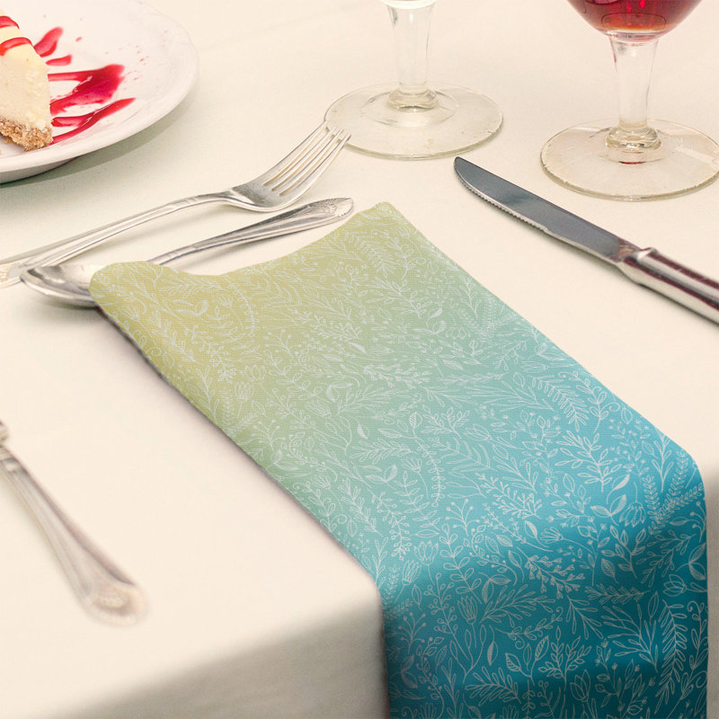 Polyester Floral Square Napkin, Yellow/Blue, Polyester Twill, 0.1" H x 10" W x 10" D
