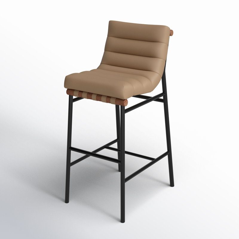 Tabouret de comptoir Vincentas, Cuir brun clair végétalien, Tabouret de bar (siège d'une hauteur de 29,9 po)