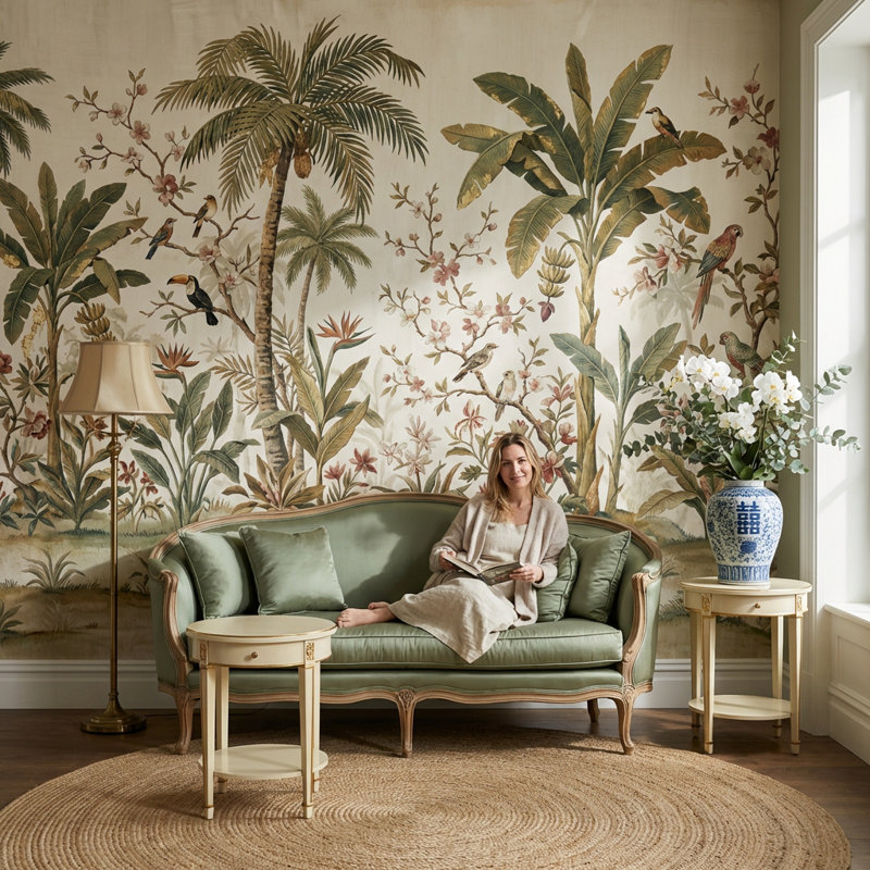 Papier peint palmiers tropicaux, 140" x 108", Peler et coller