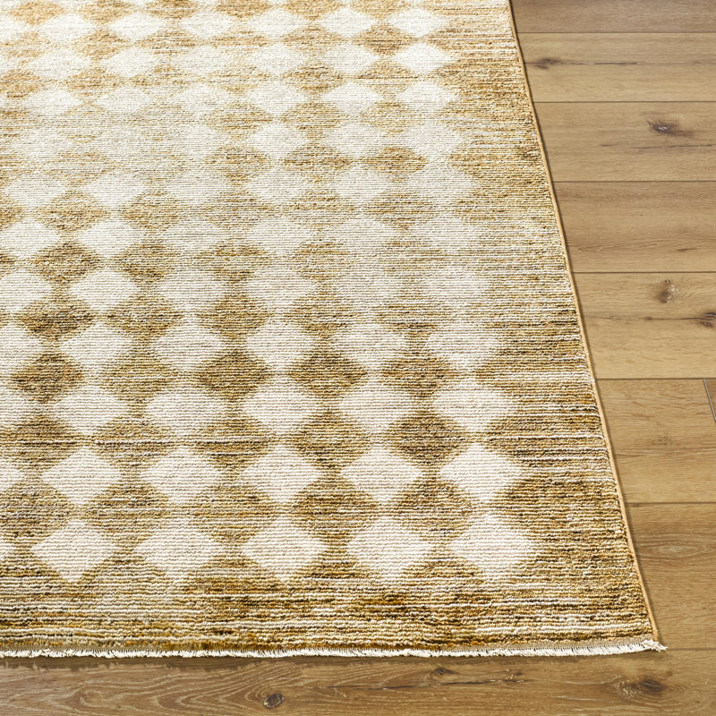 Taupe and Cream Rectangular Synthetic Checkered Area Rug