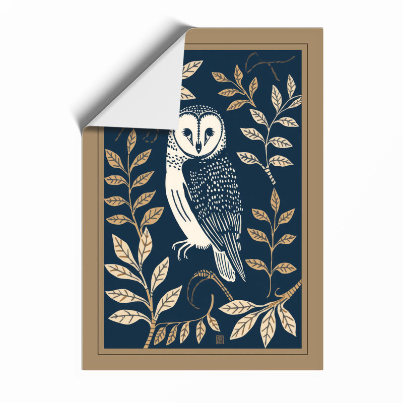 Heart-Faced Owl Japandi - Framed Print, Unframed, A2 - 59.4 x 42.0 cm