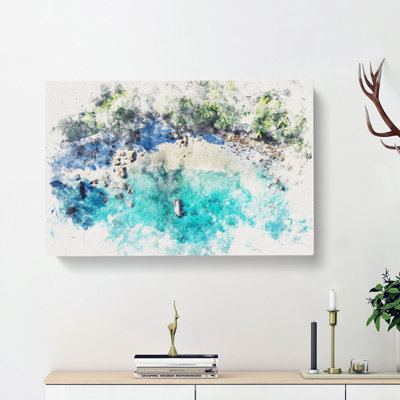 Boat By A Beach In The Seychelles - Wrapped Canvas