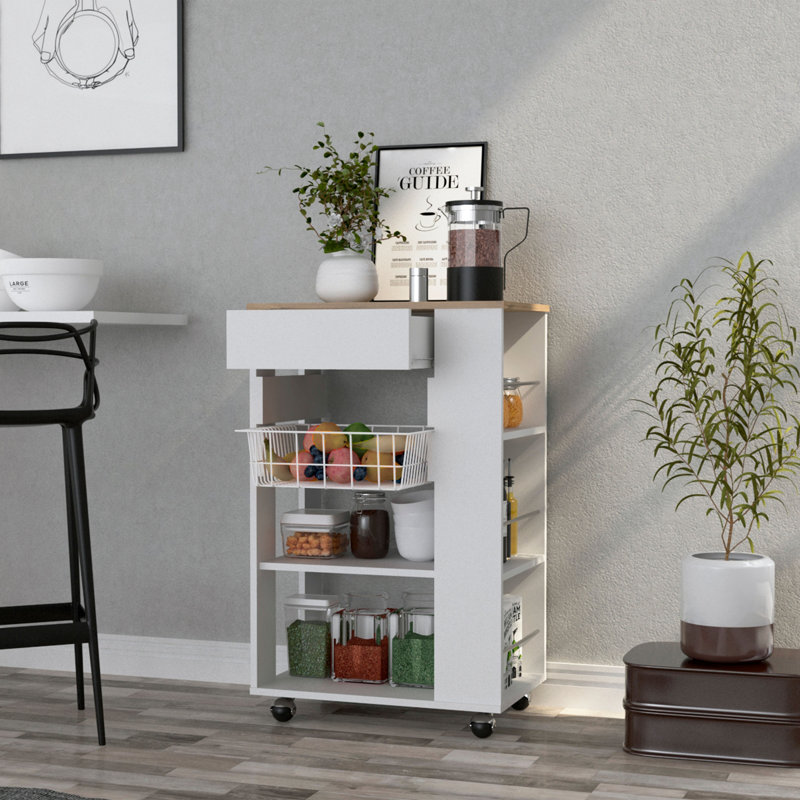 Blosson Kitchen Cart - White Light Oak, White