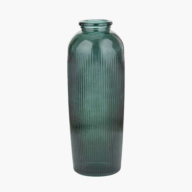 Recycled Glass Ribbed Vase Tall, Green