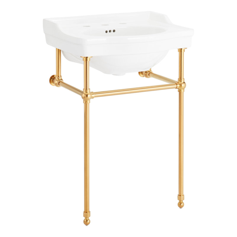 24" Cierra 31" Tall Porcelain Rectangular Console Bathroom Sink with Overflow, Brushed Gold