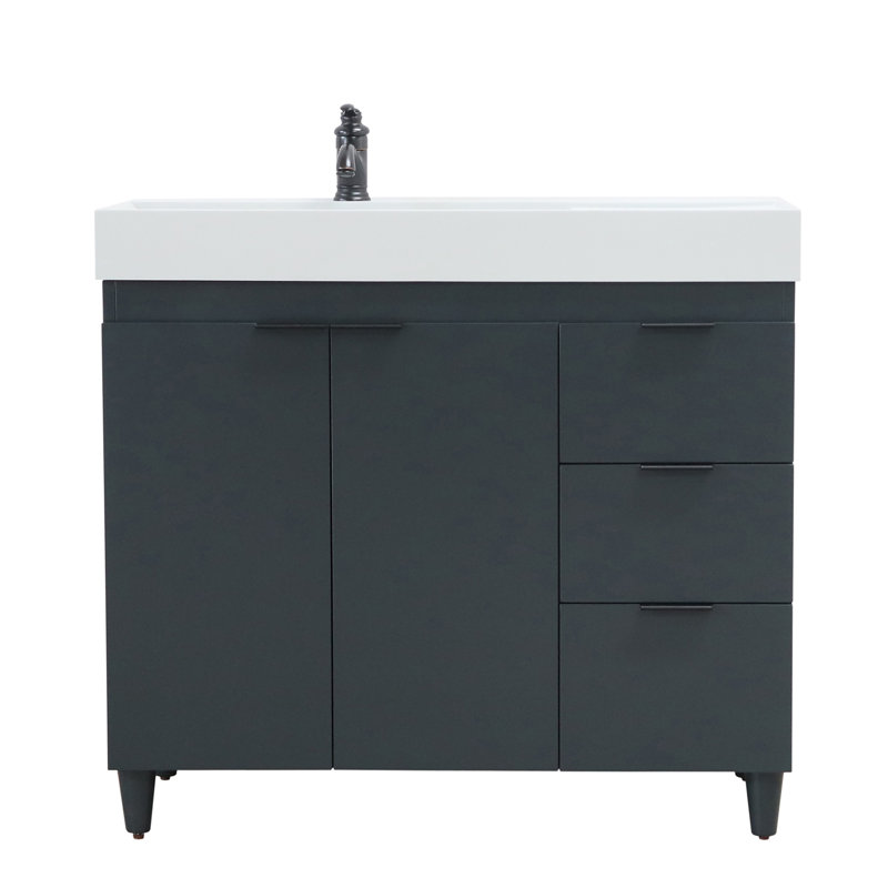 Meuble-lavabo simple 39,37 po avec comptoir en granite, Gris foncé, Gris clair