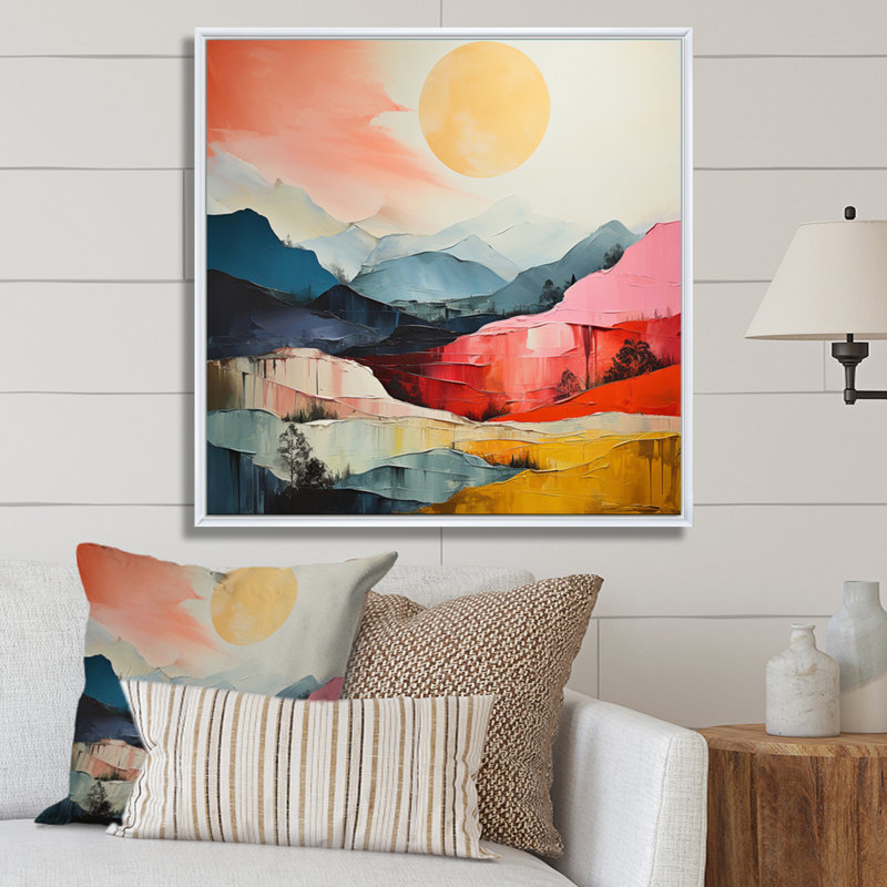 Janmarie «Pastel Bold Sunset Landscape I», reproduction, Cadre flottant blanc, H 24 po x l 24 po x P 1 po