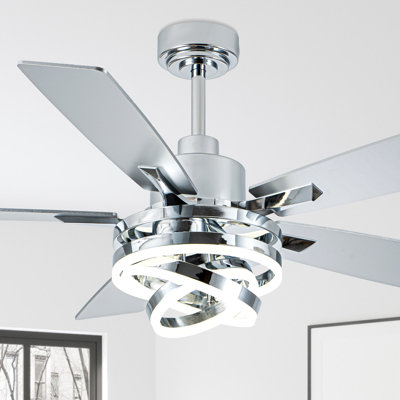 52" Modern Chandelier Ceiling Fan with Lights, DIY Shape DC Motor Reversible Black Ceiling Fan with Remote for Bedroom