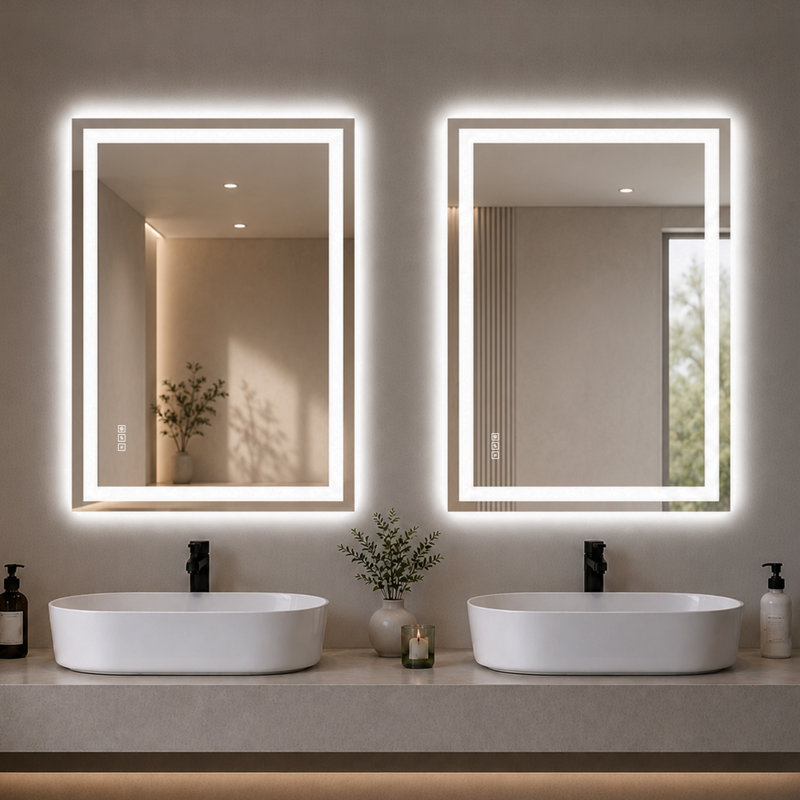 Miroir de salle de bain à DEL 36 po x 24 po, miroir de meuble-lavabo lumineux à intensité variable avec bande lumineuse givrée, 3 températures de couleur, antibuée, fonction mémoire et arrêt automatique après 2 heures