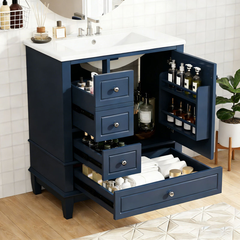 Meuble-lavabo 30 po avec lavabo, Bleu