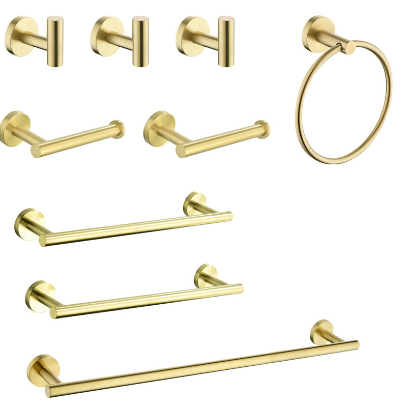 Bathroom 9 Towel Rack In Stainless Steel - Brushed Gold, Coating, Enhances Longevity Assurance Guarantee Finish,