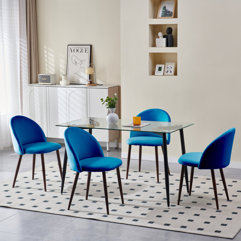 Ensemble de table de salle à manger 51,2 po en verre trempé rectangulaire avec 4 chaises rembourrées en velours pour la cuisine, la salle à manger et le salon