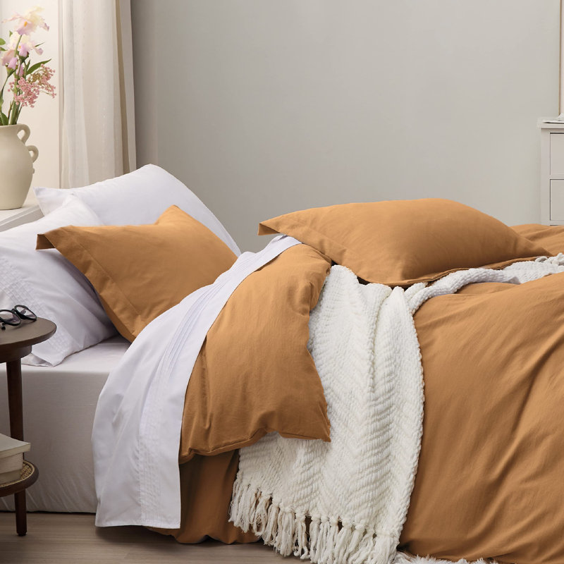 Bedsure Microfiber Duvet Cover Twin Size - Prewashed Cotton-Like Extra Soft Bedding Set (Set of 3), Honey Ginger