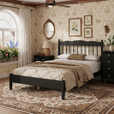Countryside Wood Bed Frame with Spindle Headboard, Heavy-Duty Slat Platform Bed, No Box Spring, Easy Assembly