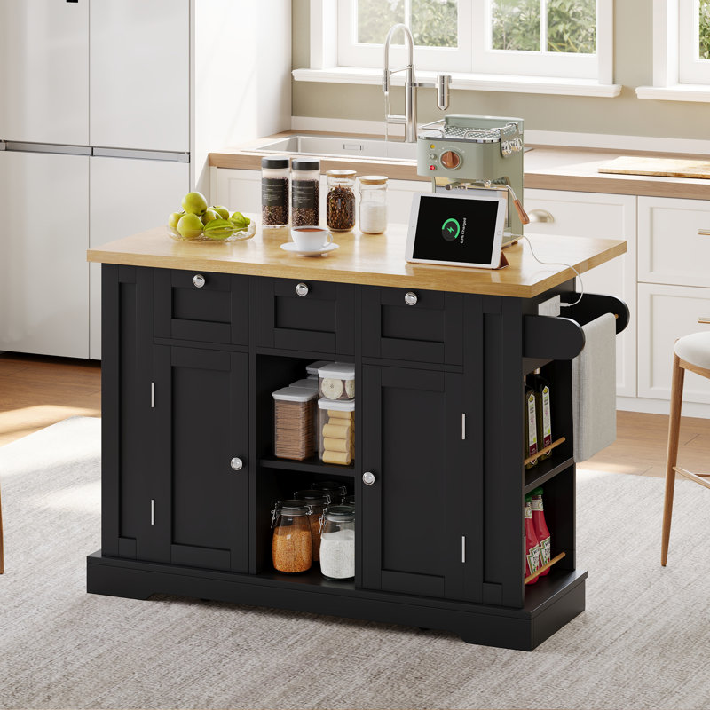 Wood Kitchen Island, Black