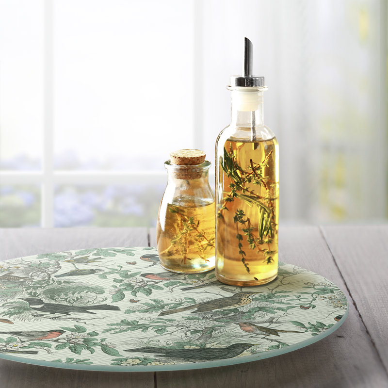 Plateau tournant en verre trempé 4 mm Honeybloom Birds, Vert