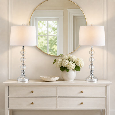 28" Modern Glam Metal Crystal Table Lamp Set with 3-Way Dimming
