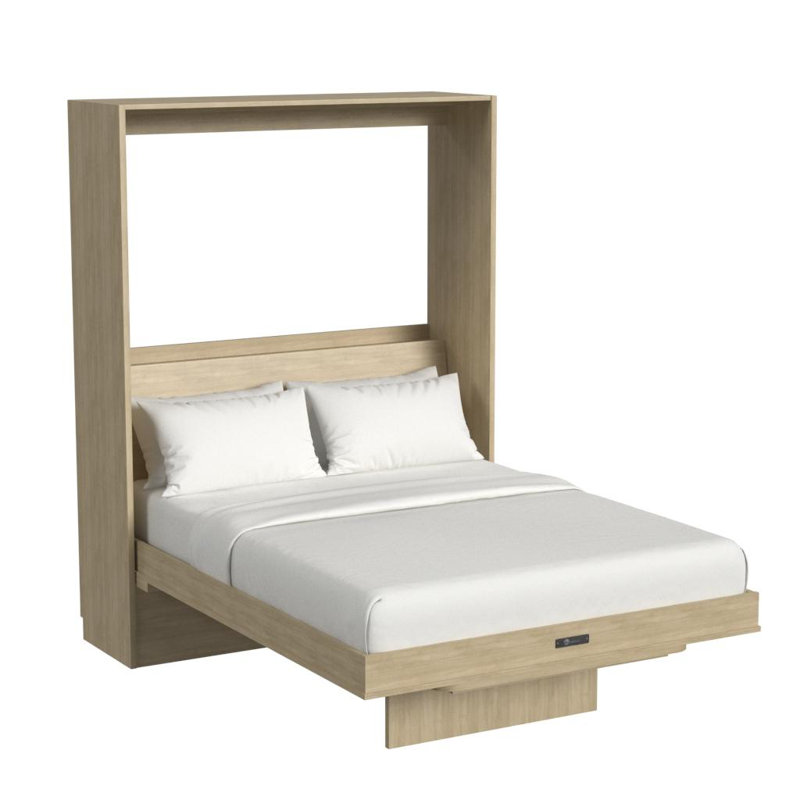 Studio Murphy Bed with Desk, Queen, Natural Oak