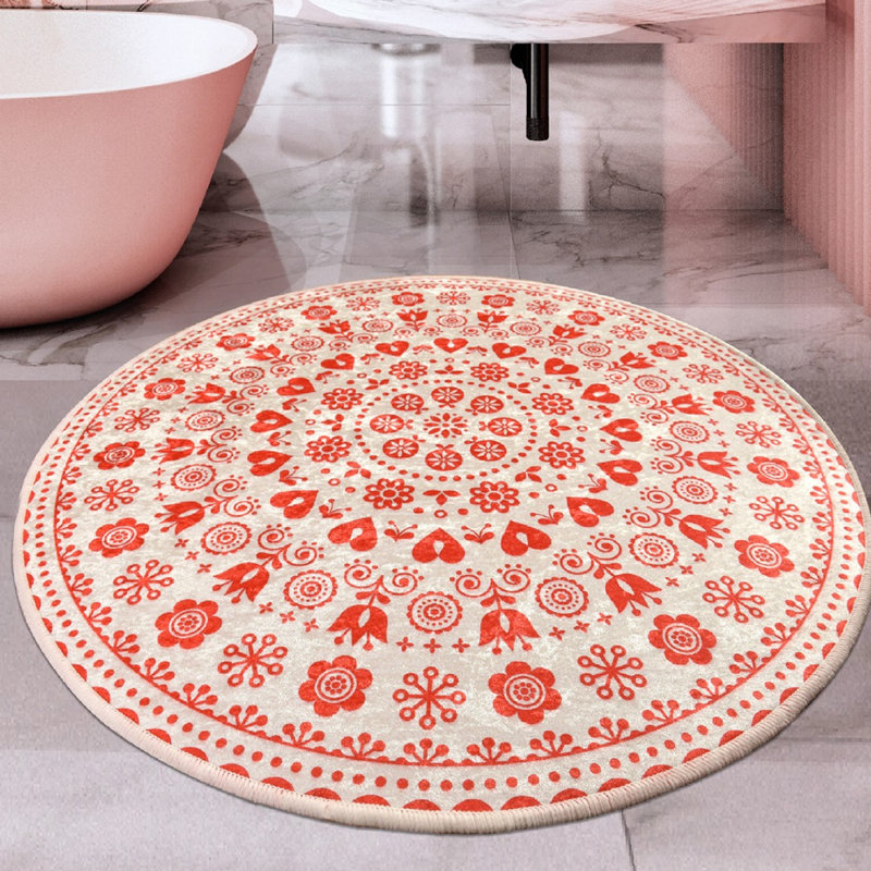 Tapis pour salle de bain Aadhya, H 0,39 po x l 39,37 po x L 39,37 po, Rouge / blanc