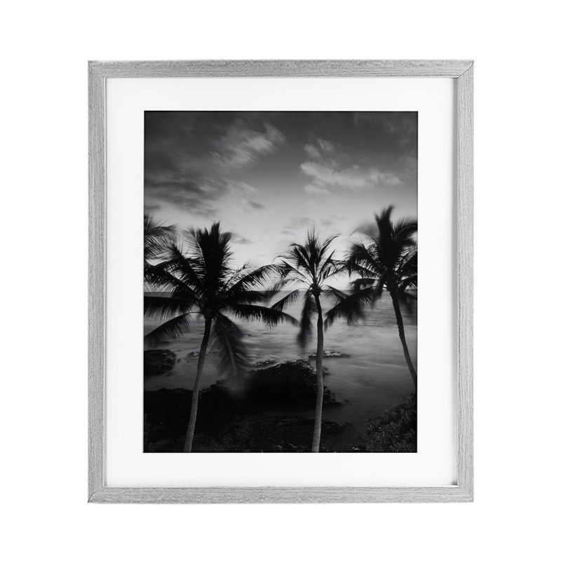 «Palm Tree Coast», reproduction sous verre encadrée, conception par Carol Robinson, H 16 po x l 13 po, Cadre de ferme gris