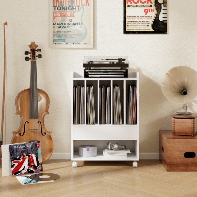 Platine tourne-disque avec tiroir, Blanc