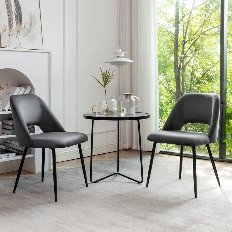 Apperson Velvet Dining Chair With Steel Legs, Dark Grey