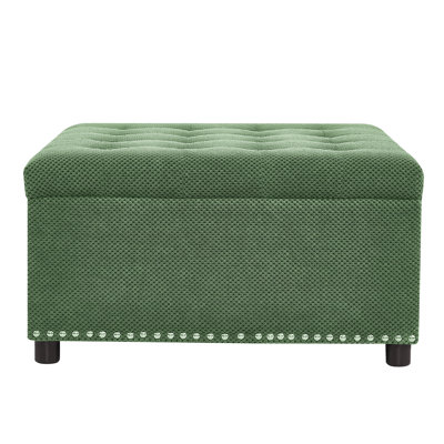 Storage Ottoman, Tufted Footstool, Nailhead Trim Ottoman, Square Storage Ottoman, Upholstered Coffee Table, Bedroom Storage, Living Room Accent, Green Ottoman, Small Space Furniture, Home Decor.