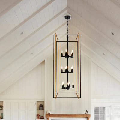 15 - Light Dimmable Lantern Rectangle Chandelier Geometric Chandelier Large Chandeliers For High Ceilings