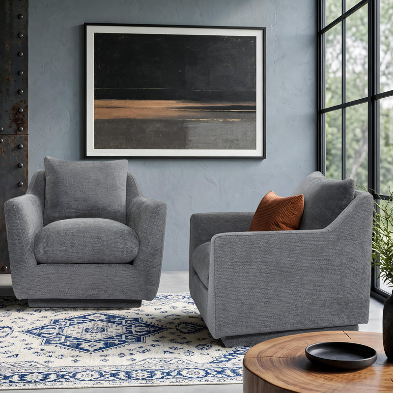 Fauteuil d'appoint moderne pivotant à 360° entièrement assemblé, recouvert de chenille, Gris