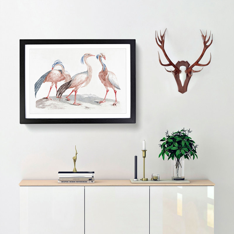 Crane Birds by Johan Teyler - Framed Print, 36cm H x 48cm W x 2cm D, Black Framed
