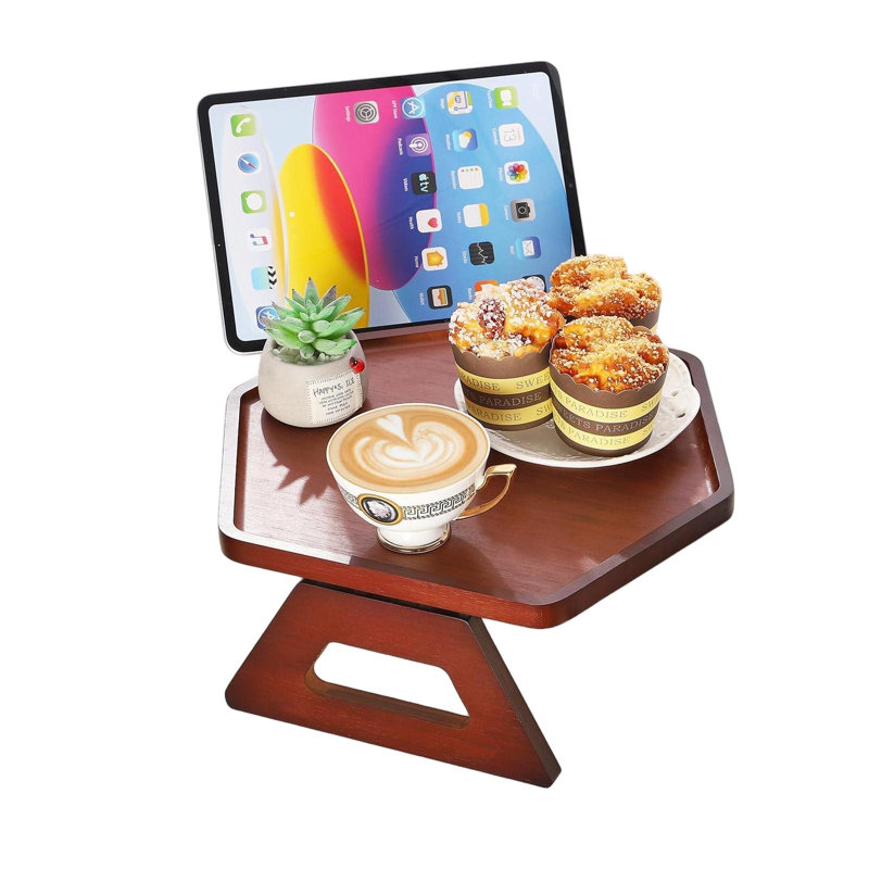 Couch Arm Tray, Sofa Armrest Table, Foldable Sofa Armrest Tray For Drinks & Snacks, Stable Clip-On Side Desk For Living Room Essentials, (Brown)