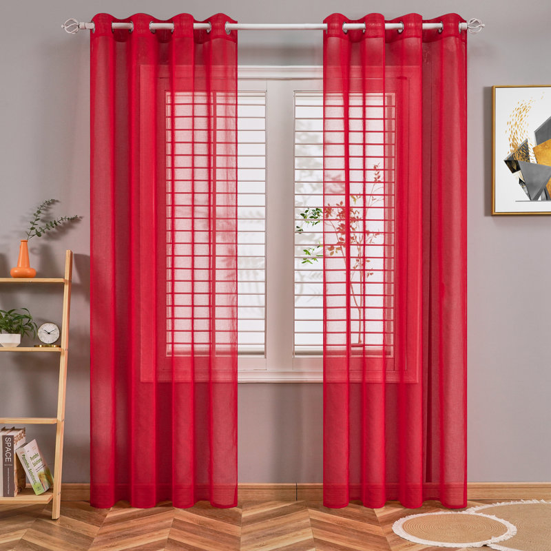 Paire de rideaux transparents avec œillets Diyon, L 54 po x L 84 po, Rouge