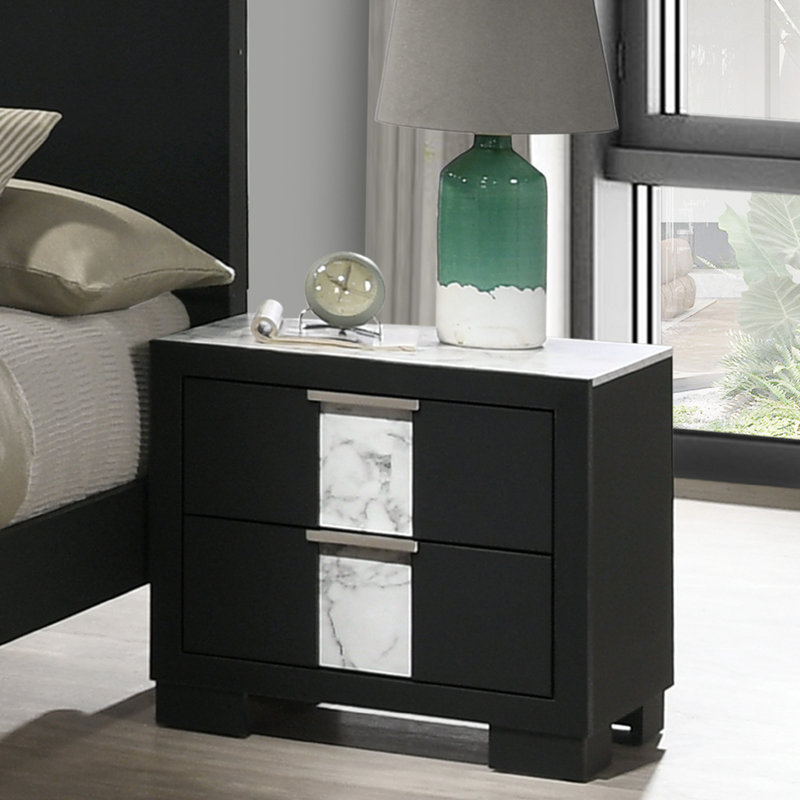 Table de chevet contemporaine à finition noire 1pc