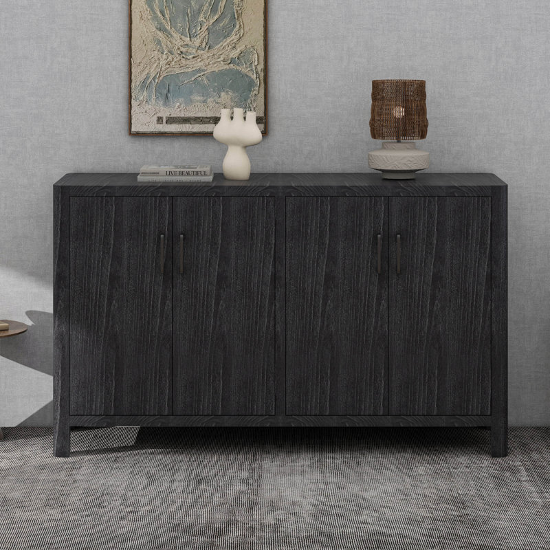 Farmhouse Style 4-Door Cabinet, Black
