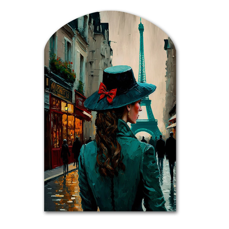 «Young Stylish Lady In Paris - French Landscape Shape», art mural asymétrique, H 43 po x l 33 po